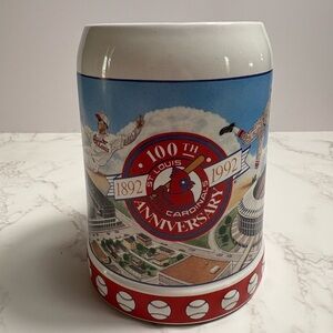 Anheuser-Busch MLB 1992 St. Louis Cardinals 100th Anniversary Beer Stein Mug.